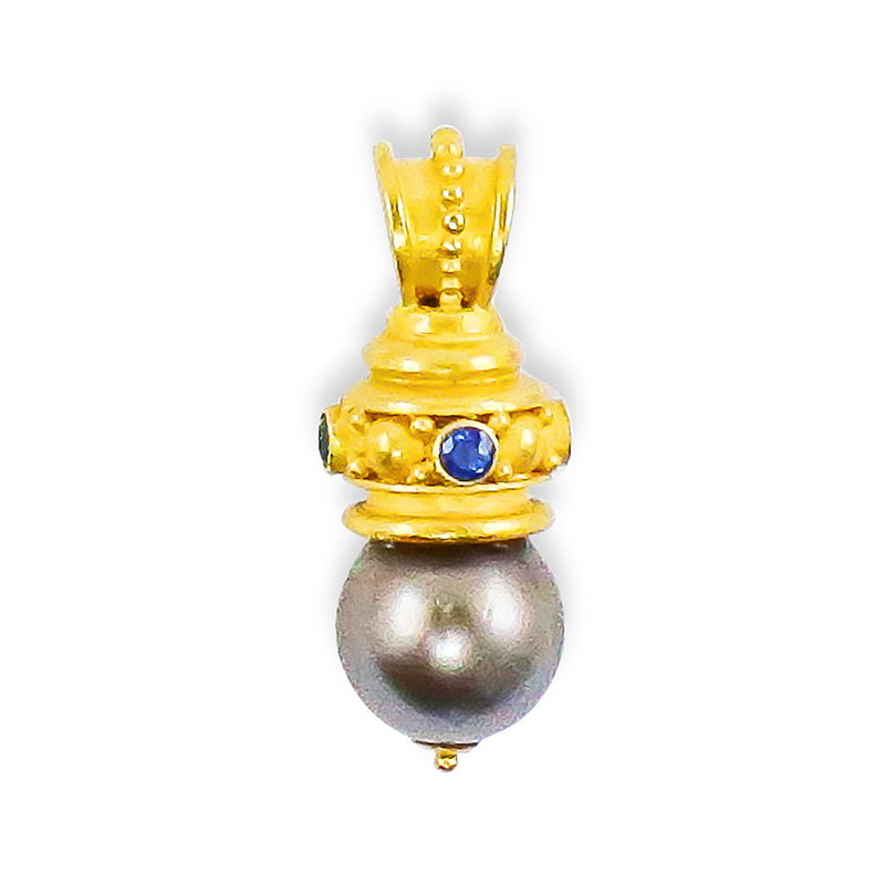"Etrusca" Pendant (Tahitian Pearl, Sapphire, 22k Gold)