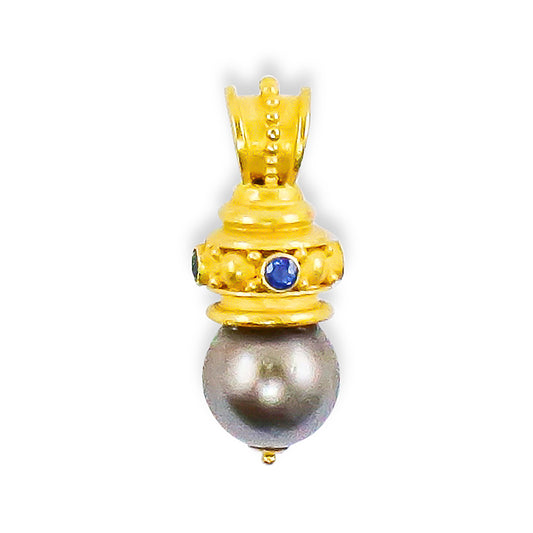"Etrusca" Pendant (Tahitian Pearl, Sapphire, 22k Gold)