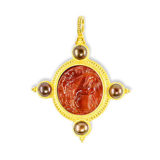 "Vienna" Pendant and Pin (Venetian Glass, Button Pearls, 22k Gold)