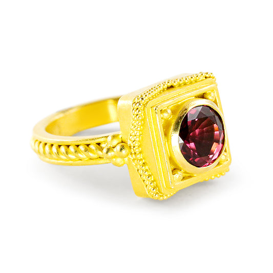 "Cairo" Ring (Purple Garnet, 22k Gold)