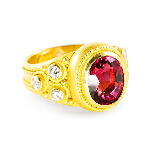 "Kawin" Ring (Rubellite Tourmaline, Diamond, 22k Gold)