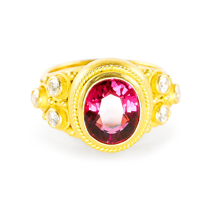 "Kawin" Ring (Rubellite Tourmaline, Diamond, 22k Gold)