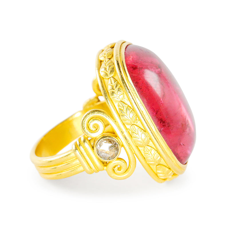 "Corinthia Column" Ring (Rubellite Tourmaline, Diamond, 22k Gold)