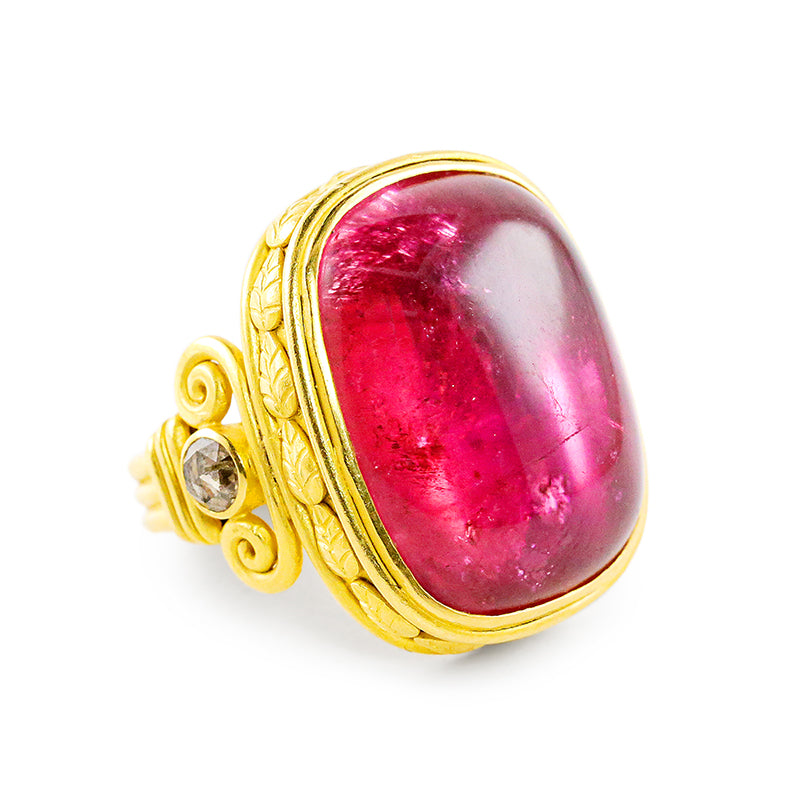 "Corinthia Column" Ring (Rubellite Tourmaline, Diamond, 22k Gold)