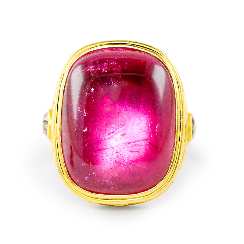 "Corinthia Column" Ring (Rubellite Tourmaline, Diamond, 22k Gold)