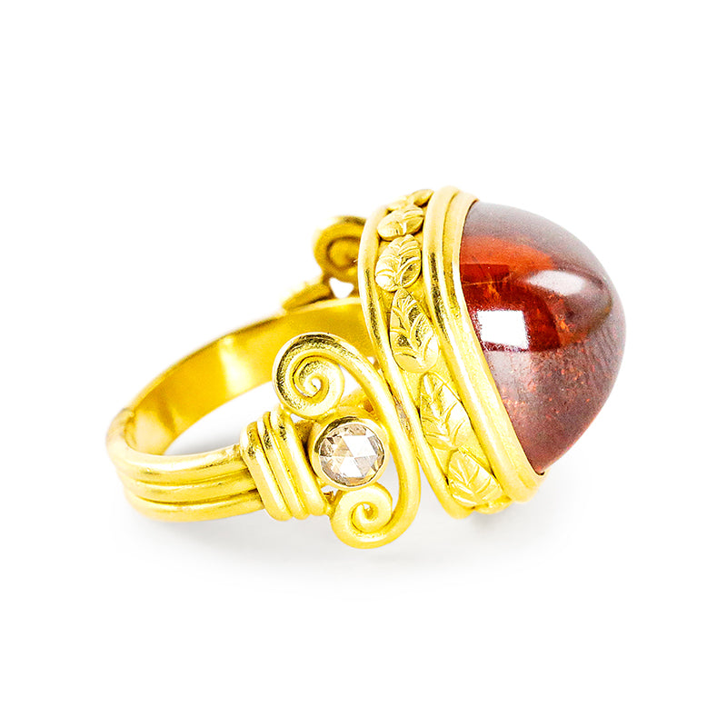 "Corinthia Column" Ring (Hessonite Garnet, 22k Gold)