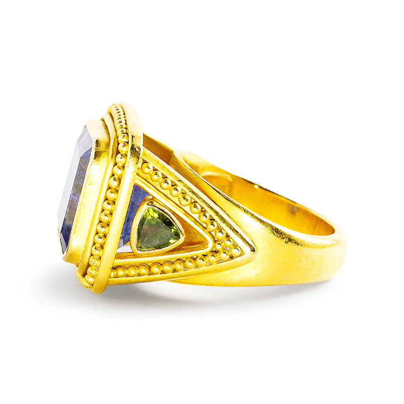 "Window" Ring (Tanzanite, Green Tourmaline, 22k Gold)