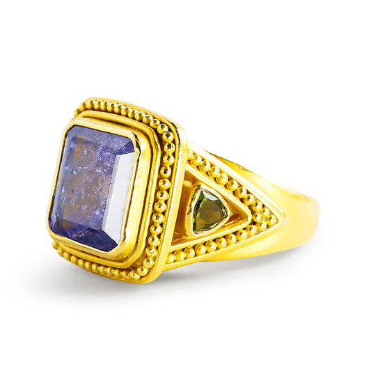 "Window" Ring (Tanzanite, Green Tourmaline, 22k Gold)