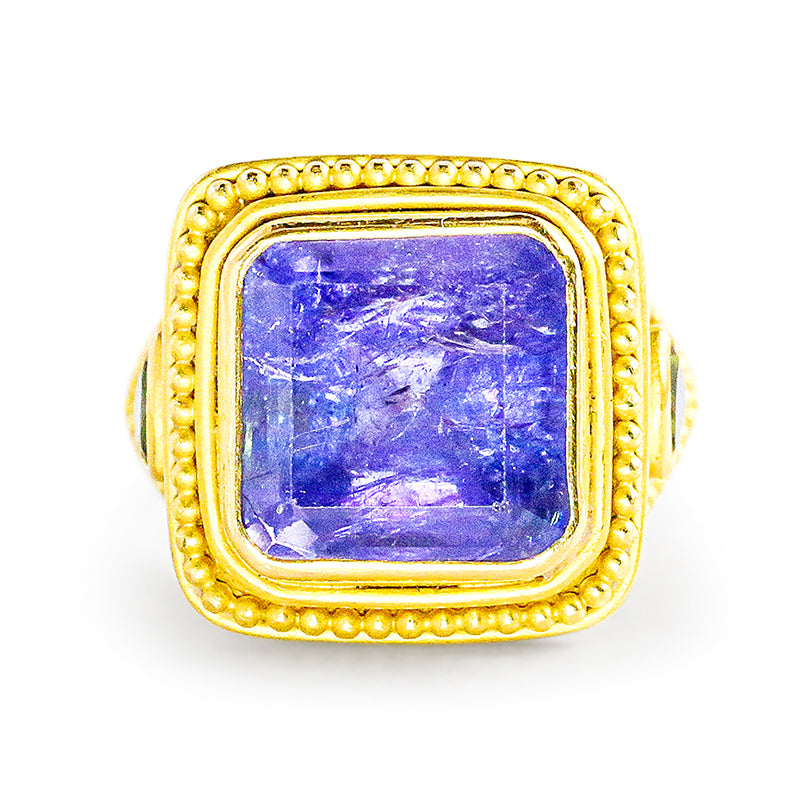"Window" Ring (Tanzanite, Green Tourmaline, 22k Gold)