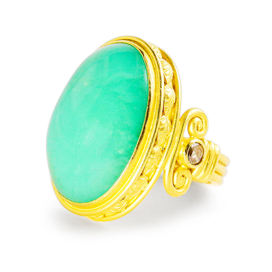 "Corinthia Column" Ring (Chrysoprase Agate, Diamond, 22k Gold)