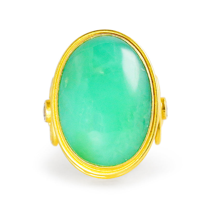 "Corinthia Column" Ring (Chrysoprase Agate, Diamond, 22k Gold)