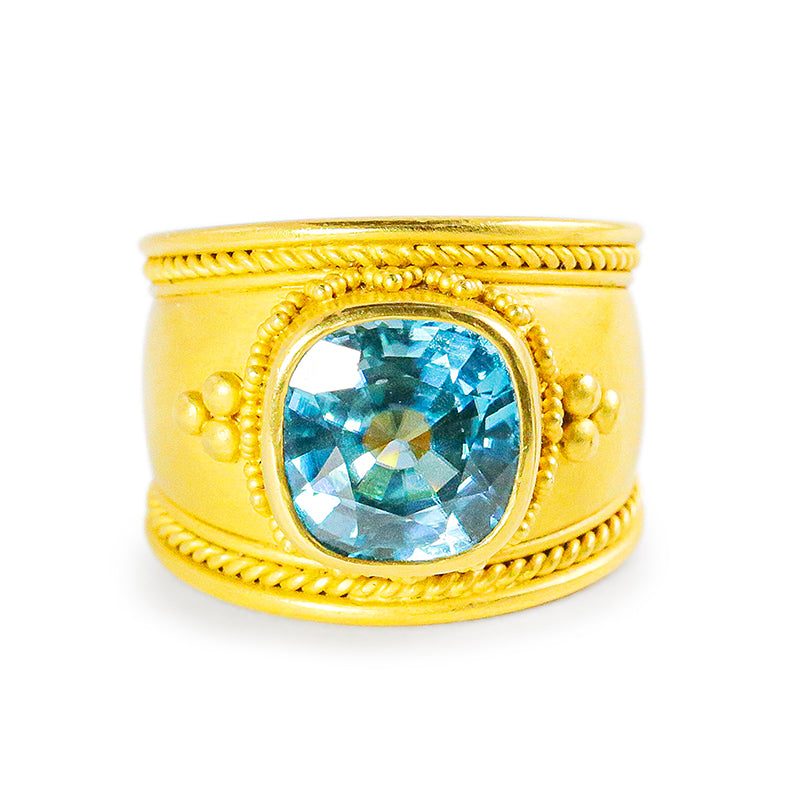 "Cheryl" Band Ring (Blue Zircon, 22k Gold)
