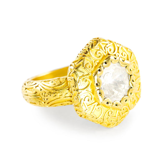 "Jodhpur Hexagon" Ring (Diamond, 22k, 18k Gold)