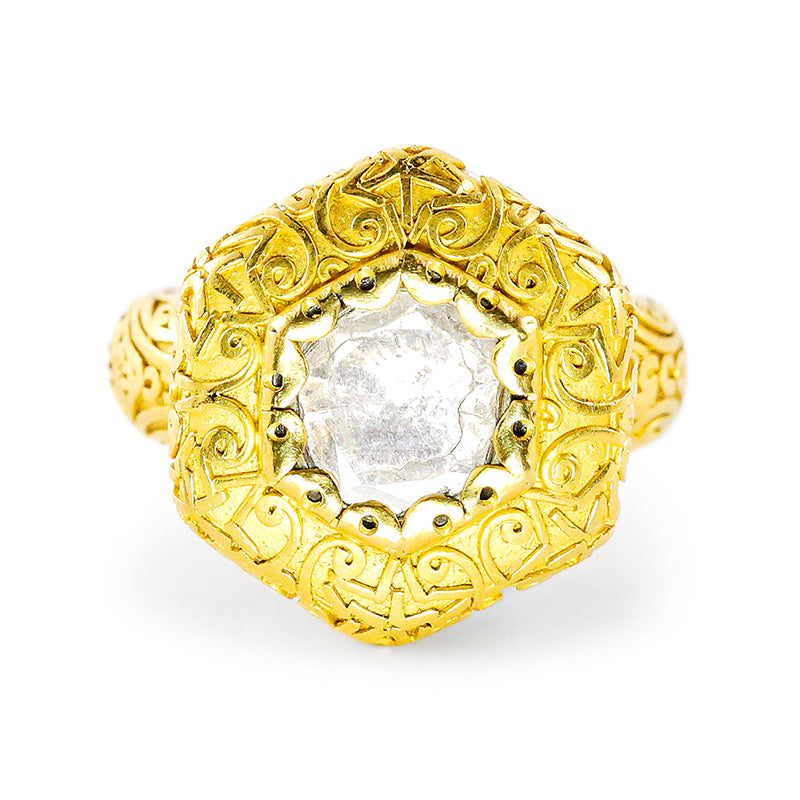 "Jodhpur Hexagon" Ring (Diamond, 22k, 18k Gold)