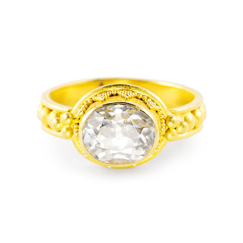"Fancy Sparkler" Ring (White Cambodian Zircon, 22k Gold)