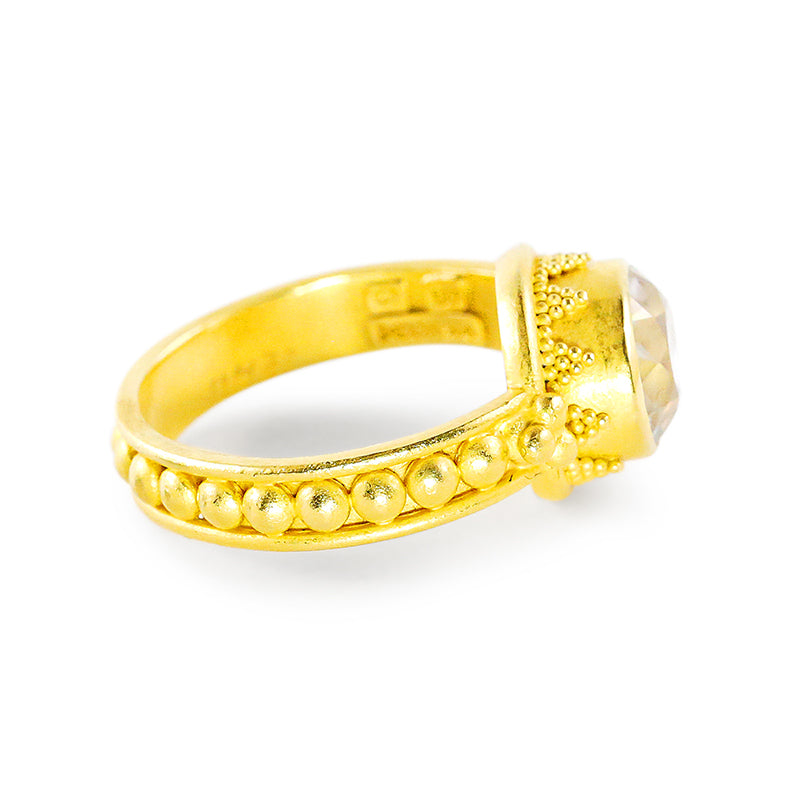 "Fancy Sparkler" Ring (White Cambodian Zircon, 22k Gold)