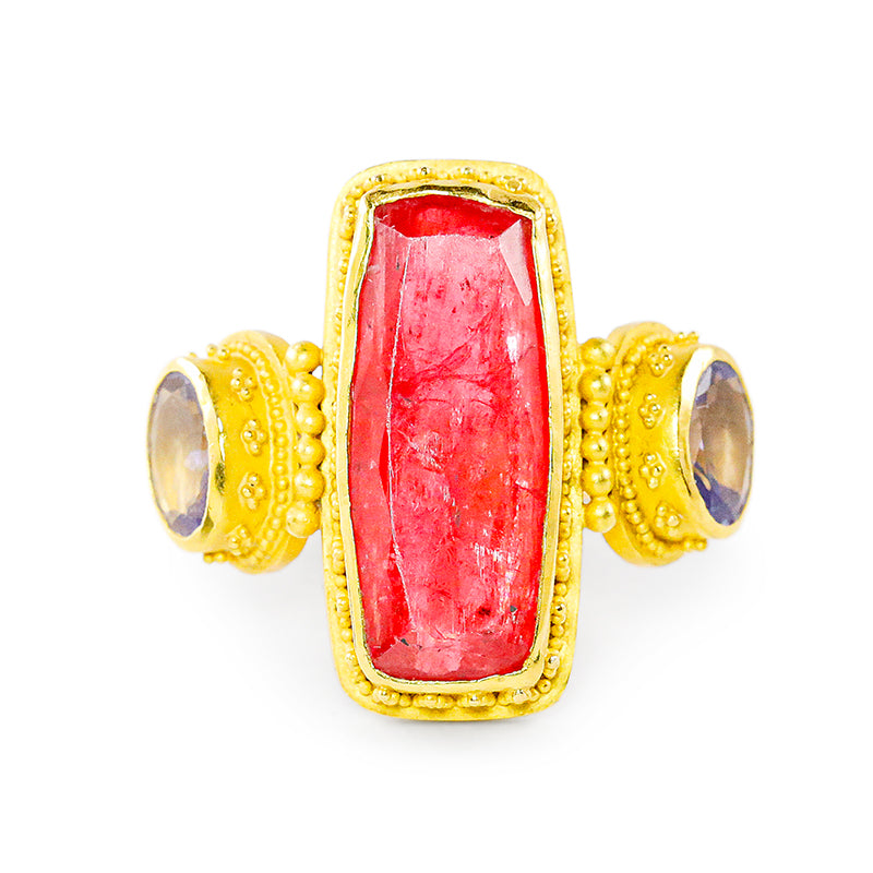 "Adrienne" Ring (Rhodonite, Tanzanite, 22k Gold)