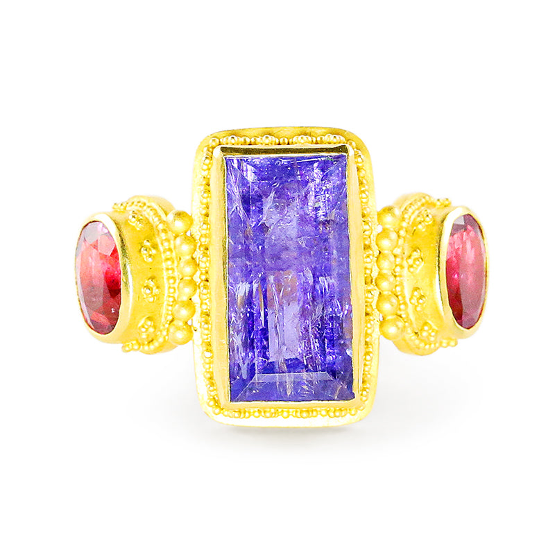 "Adrienne" Ring (Tanzanite, Rubellite Tourmaline, 22k Gold)