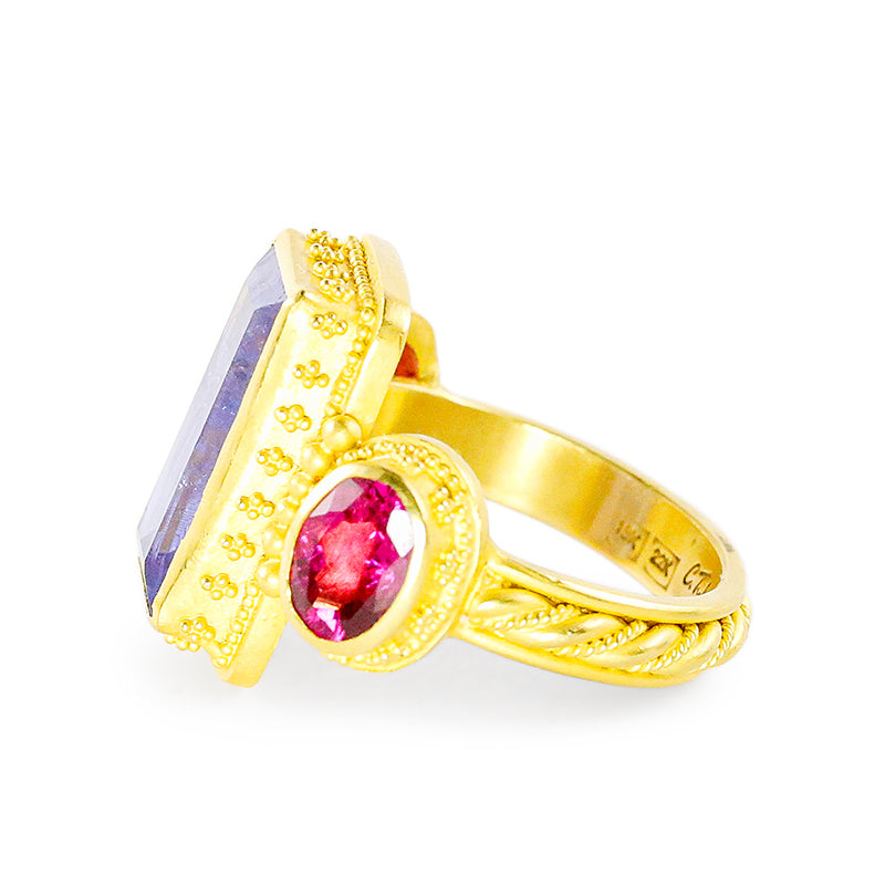 "Adrienne" Ring (Tanzanite, Rubellite Tourmaline, 22k Gold)
