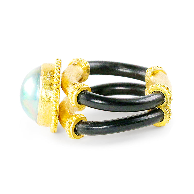 "Devlin" Ring (Mabe Pearl, Neoprene Rubber, 22k, 18k Gold)
