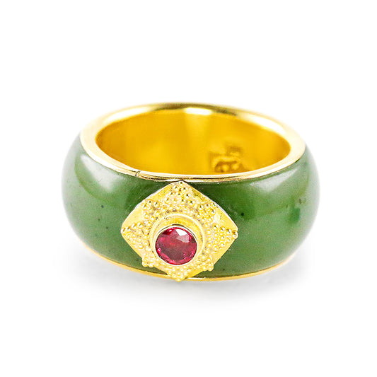 "Moongate" Band Ring (Jade, Ruby, 22k, 18k Gold)