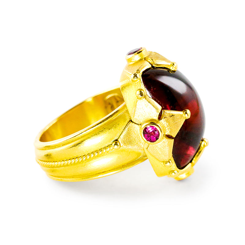 "Maltese" Ring (Rubellite Tourmaline, Pink Sapphire, 22k Gold)