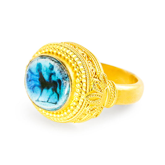 "Mycenae" Ring (Roman Faience Artifact, 22k Gold)