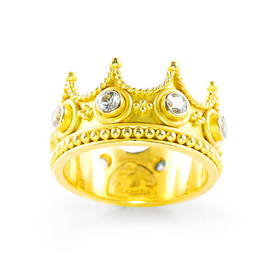 "Crown Princess" Ring (White Cambodian Zircon, 22k Gold)