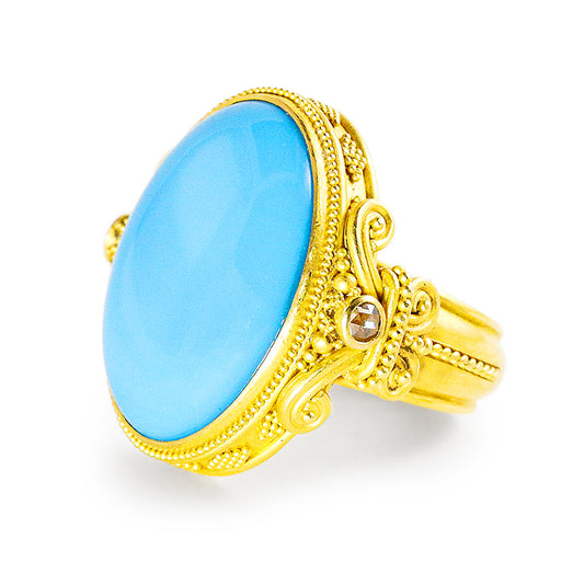 "Fleur de Lys" Ring (Sleeping Beauty Turquoise, Diamond, 22k Gold)