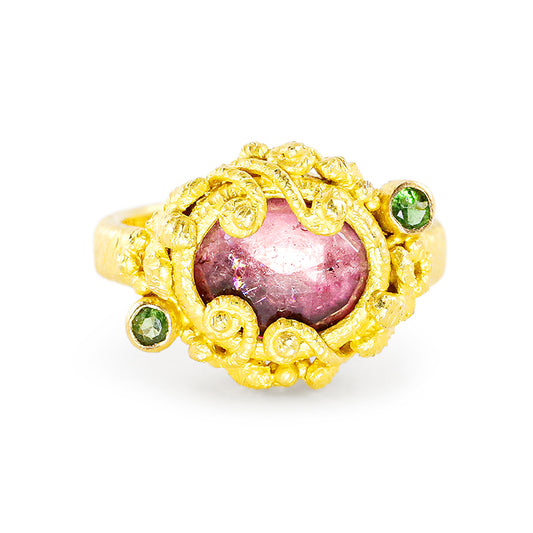"Faerie" Ring (Pink and Green Tourmaline, 22k Gold)