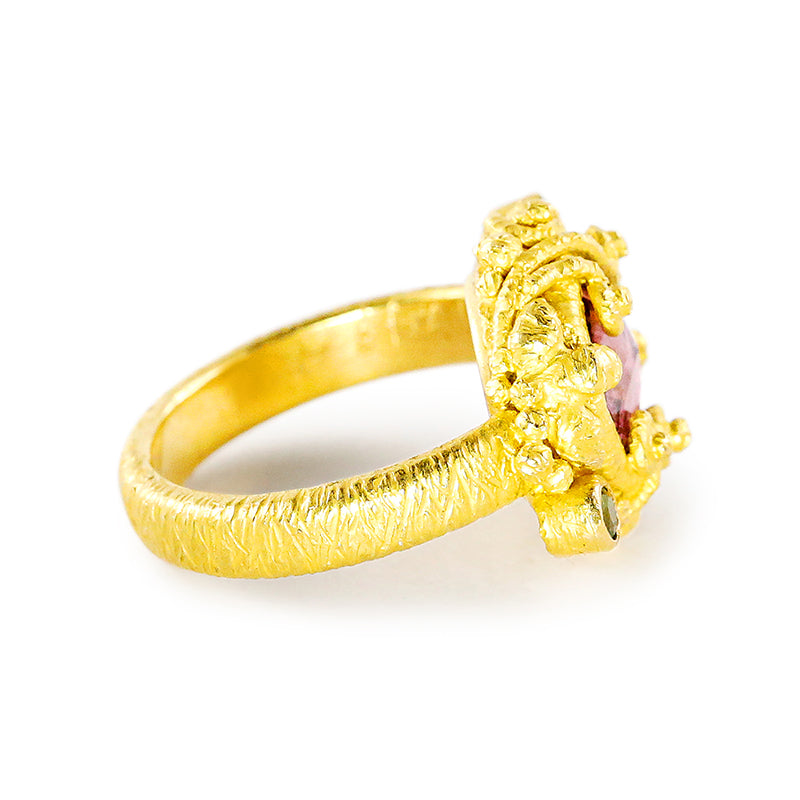 "Faerie" Ring (Pink and Green Tourmaline, 22k Gold)
