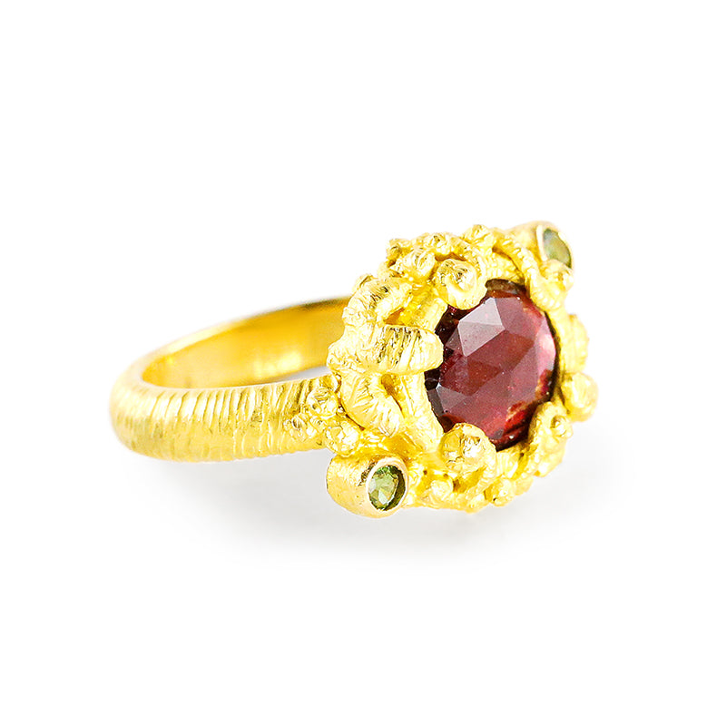 "Faerie" Ring (Rubellite and Green Tourmaline, 22k Gold)