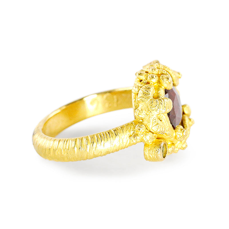 "Faerie" Ring (Rubellite and Green Tourmaline, 22k Gold)