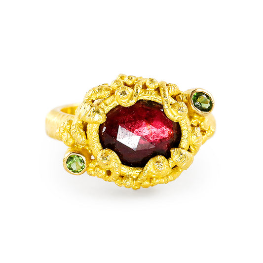 "Faerie" Ring (Rubellite and Green Tourmaline, 22k Gold)