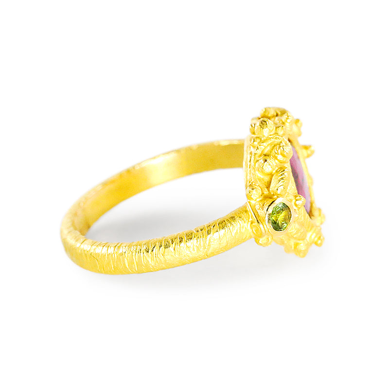"Faerie" Ring (Rubellite and Green Tourmaline, 22k Gold)