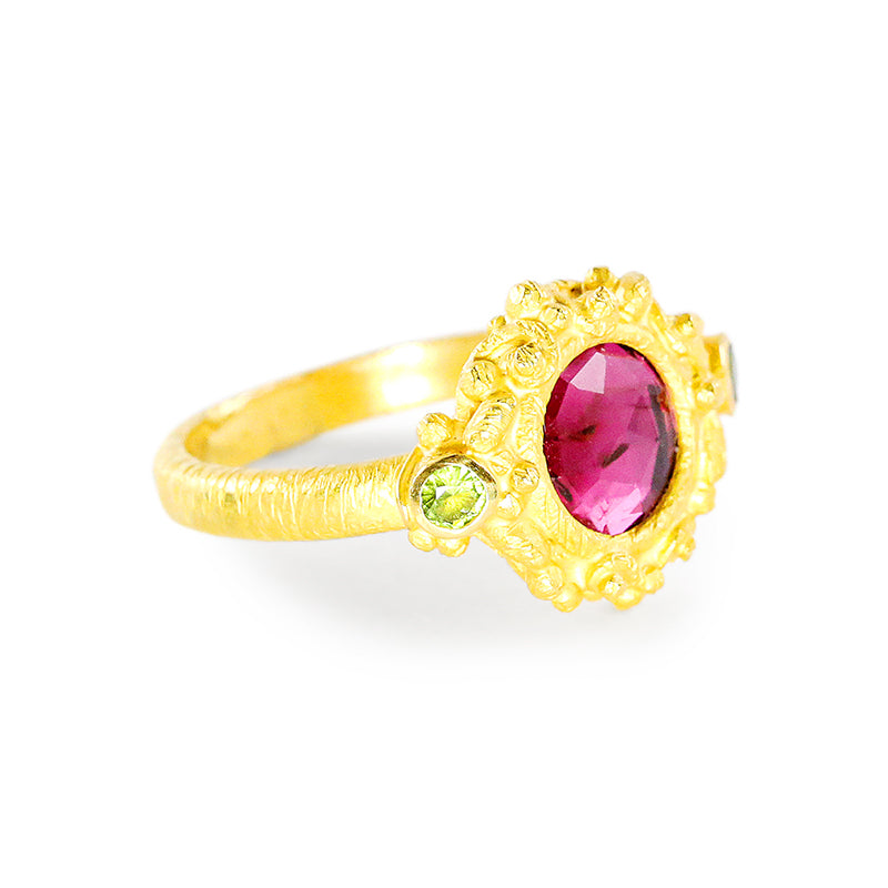 "Faerie" Ring (Rubellite and Green Tourmaline, 22k Gold)