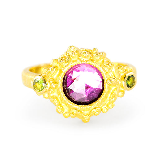 "Faerie" Ring (Rubellite and Green Tourmaline, 22k Gold)