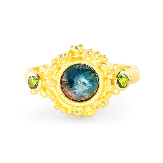 "Faerie" Ring (Indicolite Blue Tourmaline, Green Tourmaline, 22k Gold)