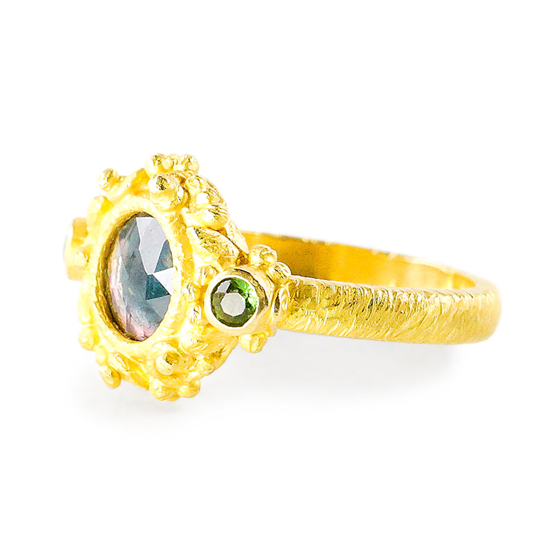 "Faerie" Ring (Indicolite Blue Tourmaline, Green Tourmaline, 22k Gold)