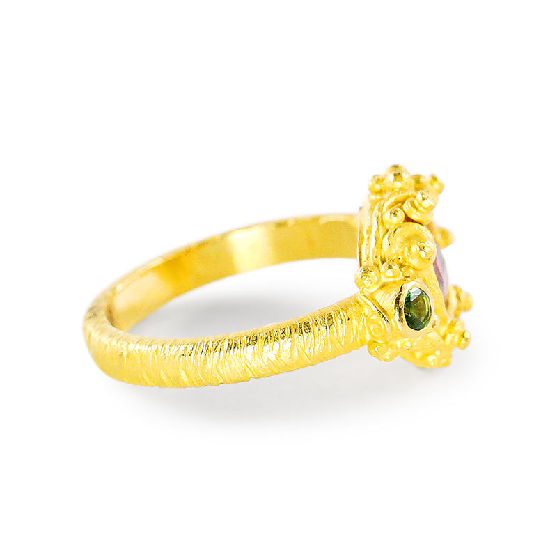 "Faerie" Ring (Pink and Green Tourmaline, 22k Gold)