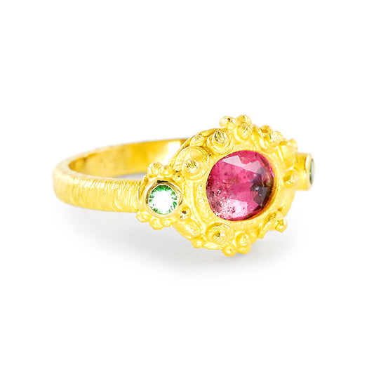 "Faerie" Ring (Pink and Green Tourmaline, 22k Gold)