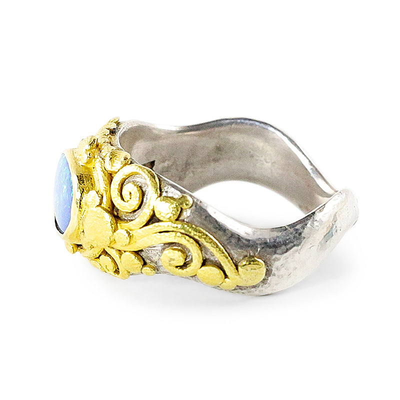 "Glastonbury" Ring (Australian Opal, 22k Gold, Sterling Silver)