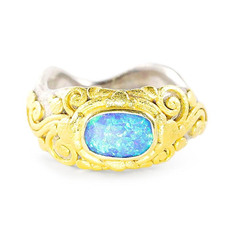"Glastonbury" Ring (Australian Opal, 22k Gold, Sterling Silver)