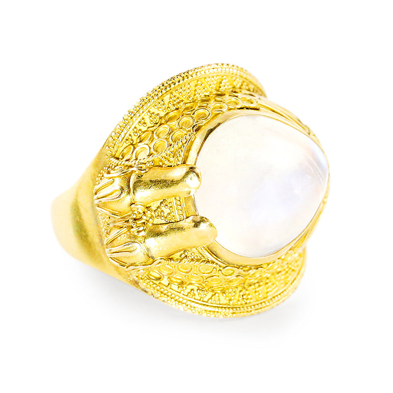 "Ramses" Ring (Rainbow Moonstone, 22k Gold)