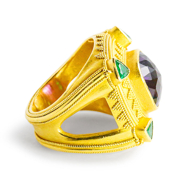 "Four Corners" Ring (Emerald, Amethyst, 22k Gold)