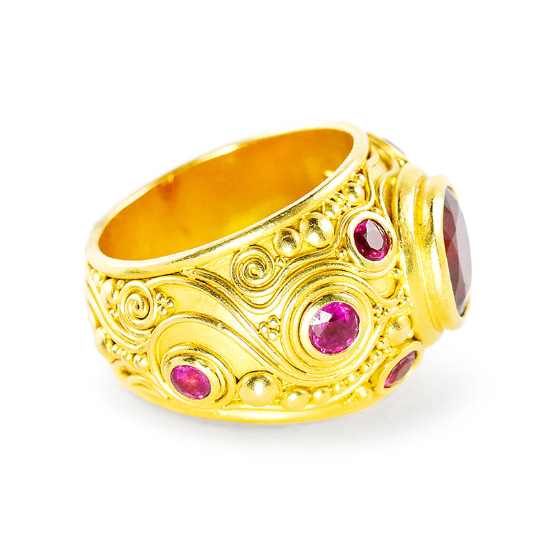 "Neptune" Ring (Rubellite Tourmaline, Ruby, 22k Gold)
