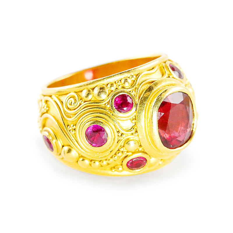 "Neptune" Ring (Rubellite Tourmaline, Ruby, 22k Gold)