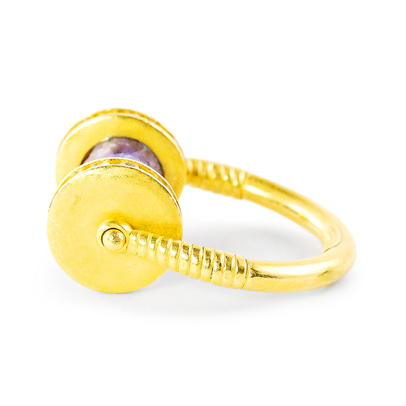 "Fancy Horus" Ring (Charoite, White Sapphire, 22k Gold)