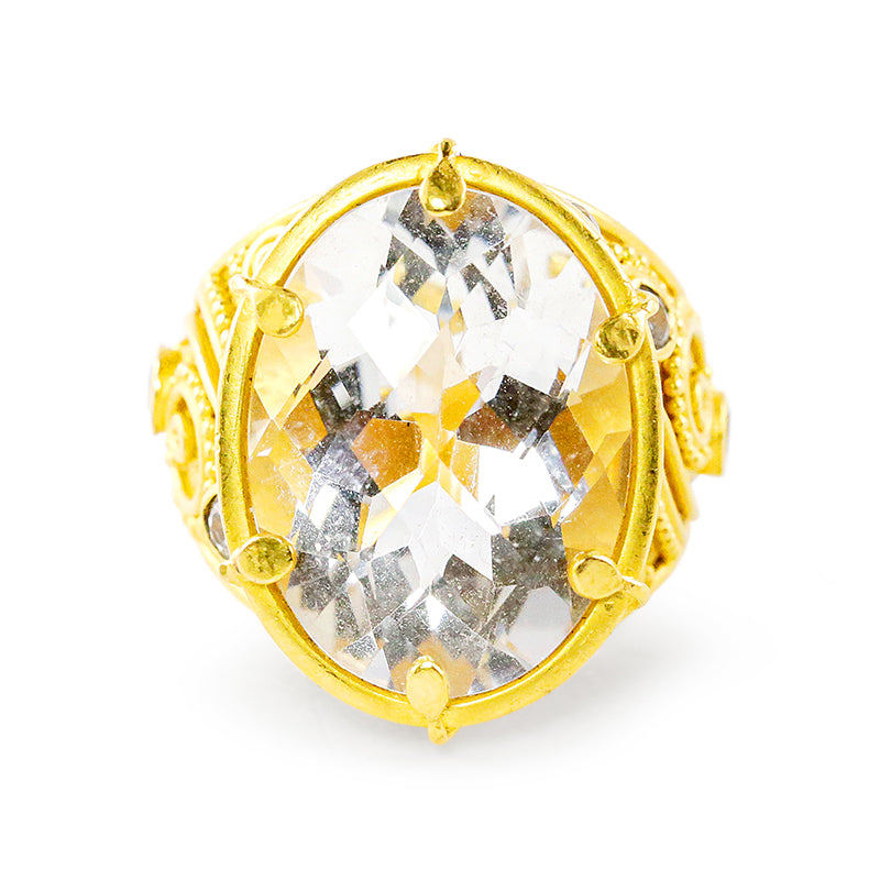 "Klimt" Ring (White Topaz, White Cambodian Zircon, 22k Gold)