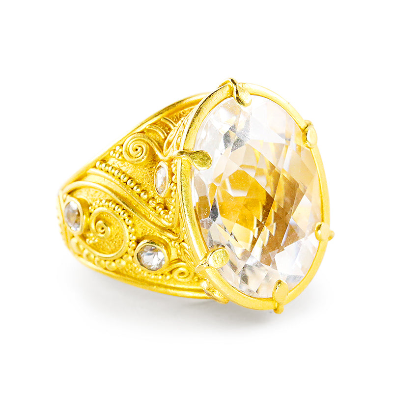 "Klimt" Ring (White Topaz, White Cambodian Zircon, 22k Gold)